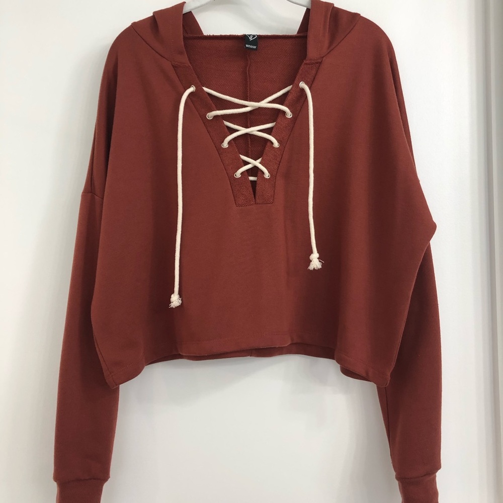 Cropped Hoodie With Criss Cross Detail